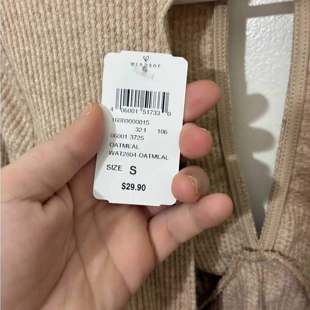 Windsor Tan Ribbed long sleeve Tie Back Crop Top SZ S NWT - Picture 4 of 4